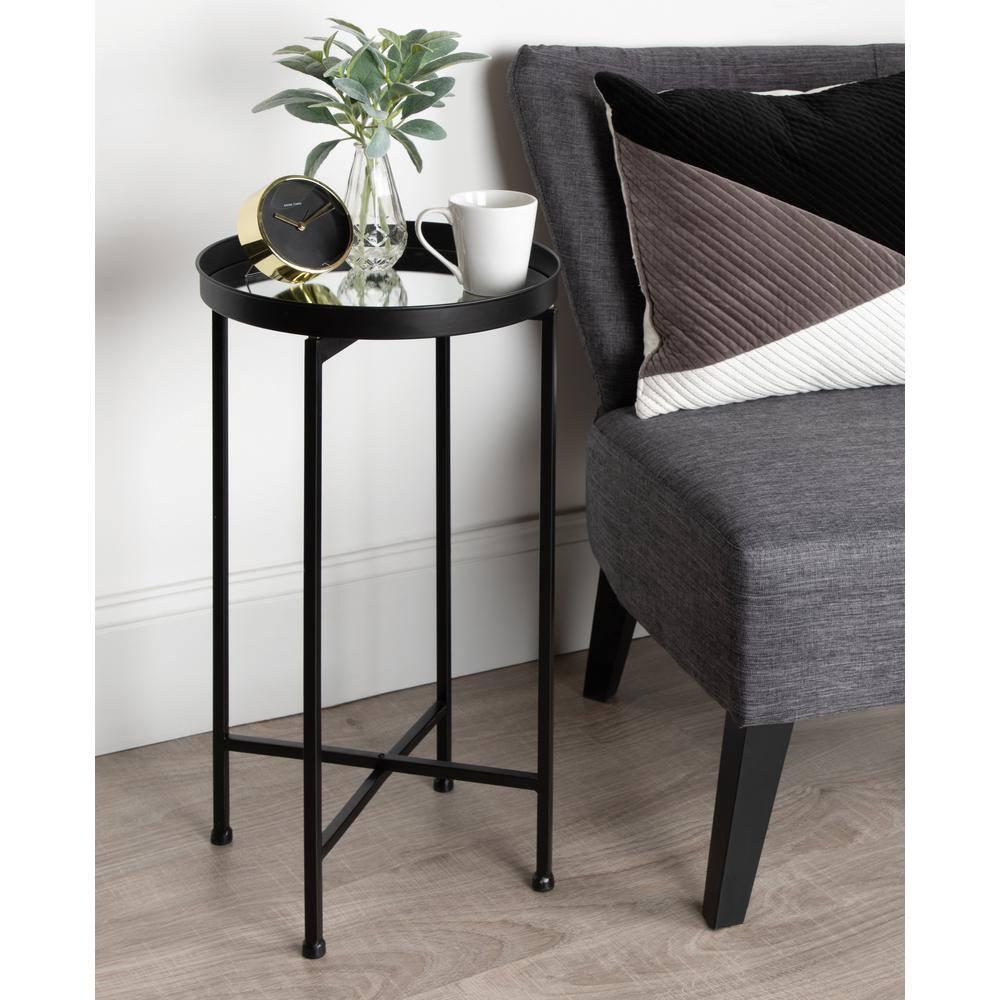 Kate and Laurel Celia Round Metal Tea Table, 14x14x25.75, Black and Mirror