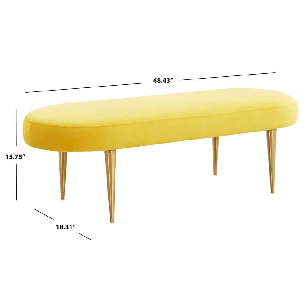 SAFAVIEH Couture Corinne Oval Solid Velvet Contemporary Bench, Marigold