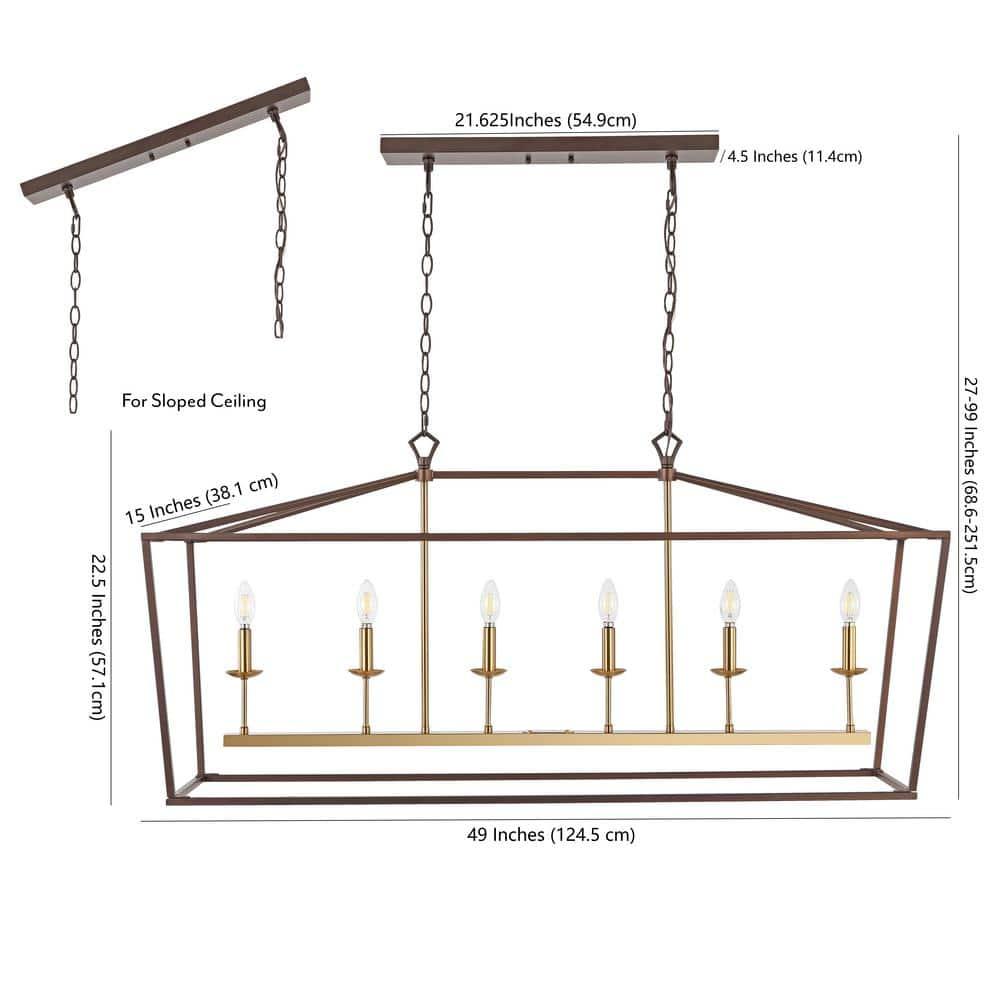 Pagoda 49" Linear 6-Bulb Classic Traditional Metal LED Pendant, Oil Rubbed Bronze