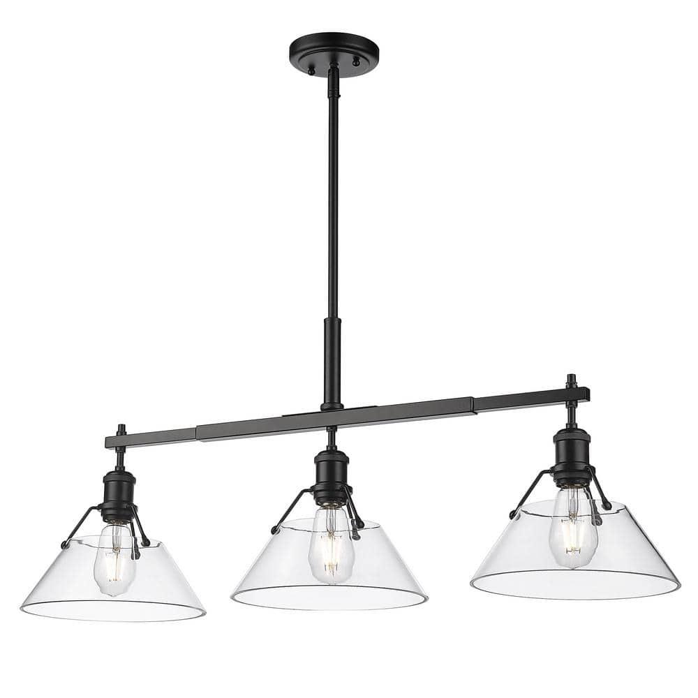 Golden Lighting Orwell 3-Light Linear Pendant in Matte Black with Clear Glass