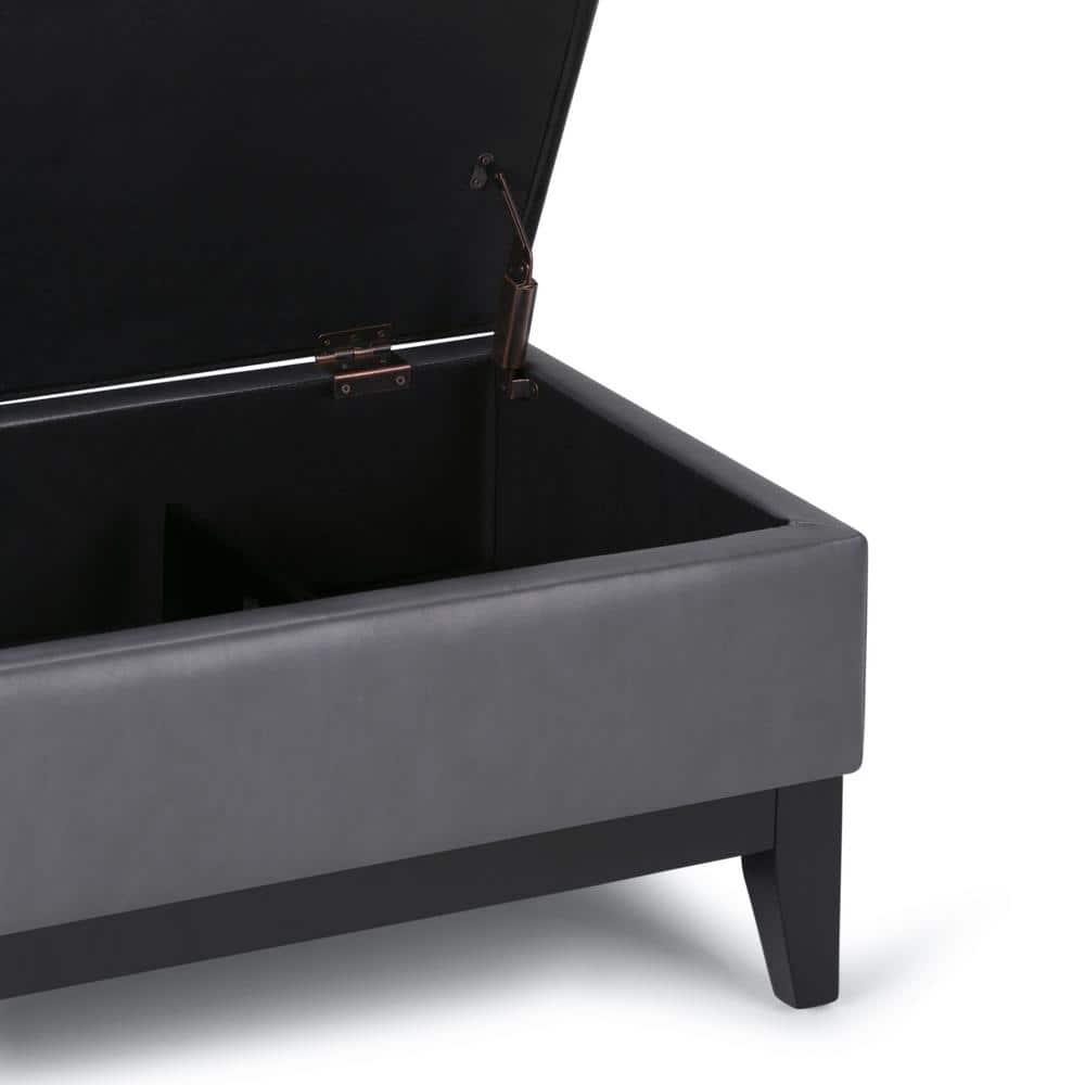 Simpli Home Oregon 42"W Upholstered Storage Ottoman Bench with Lift-Top Lid and Tray