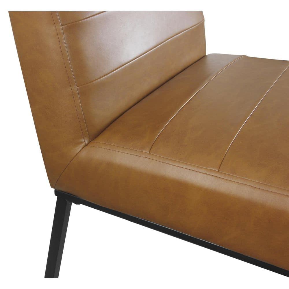 Channeled Metal Dining Chair Carmel Faux Leather - HomePop: Modern Upholstered, Spot Clean, 250lb Capacity