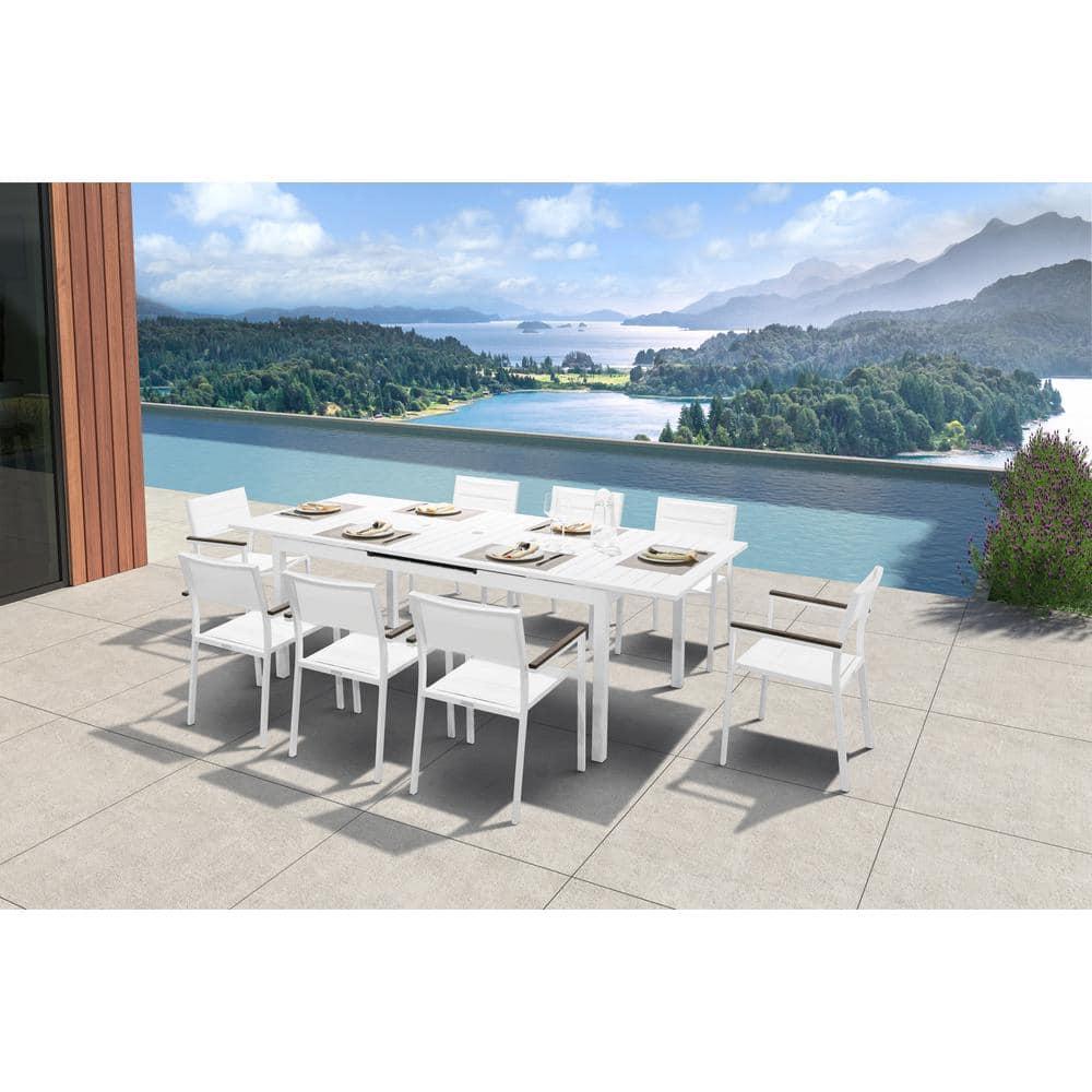 Mantona White 9-Piece Aluminum Outdoor Dining Set with Sling Set in White