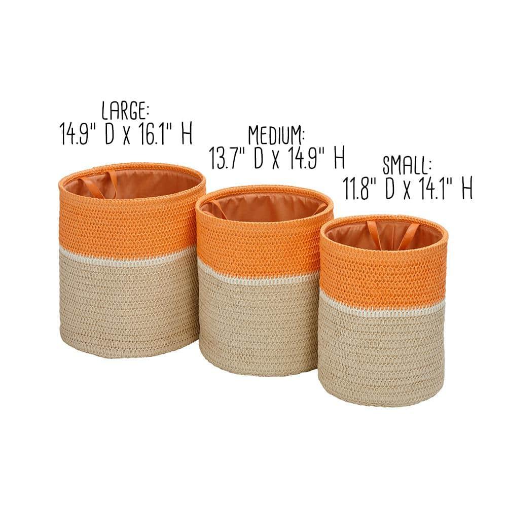 Honey-Can-Do Set of 3 Paper Straw Nesting Baskets with Handles, Orange/Natural