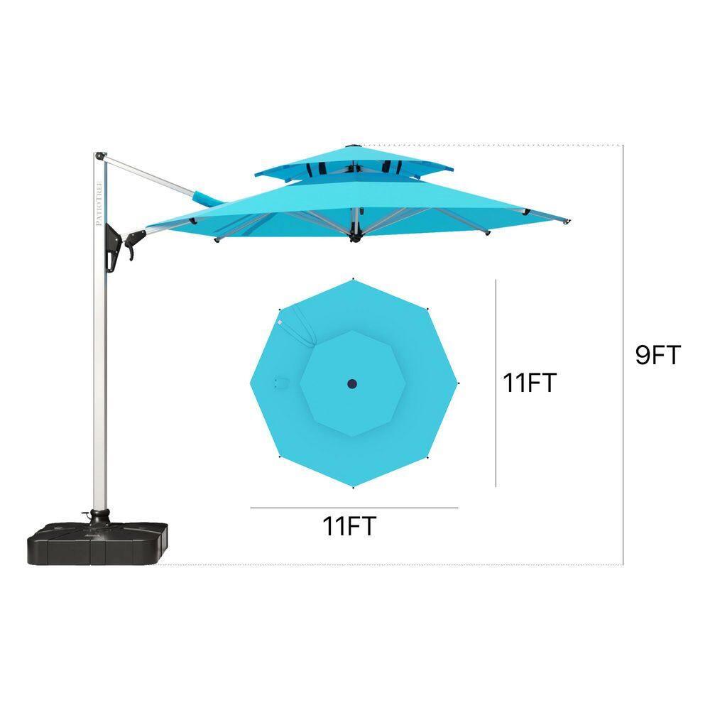 11' Blue Aluminum Patio Offset Cantilever Umbrella with 360° Rotation