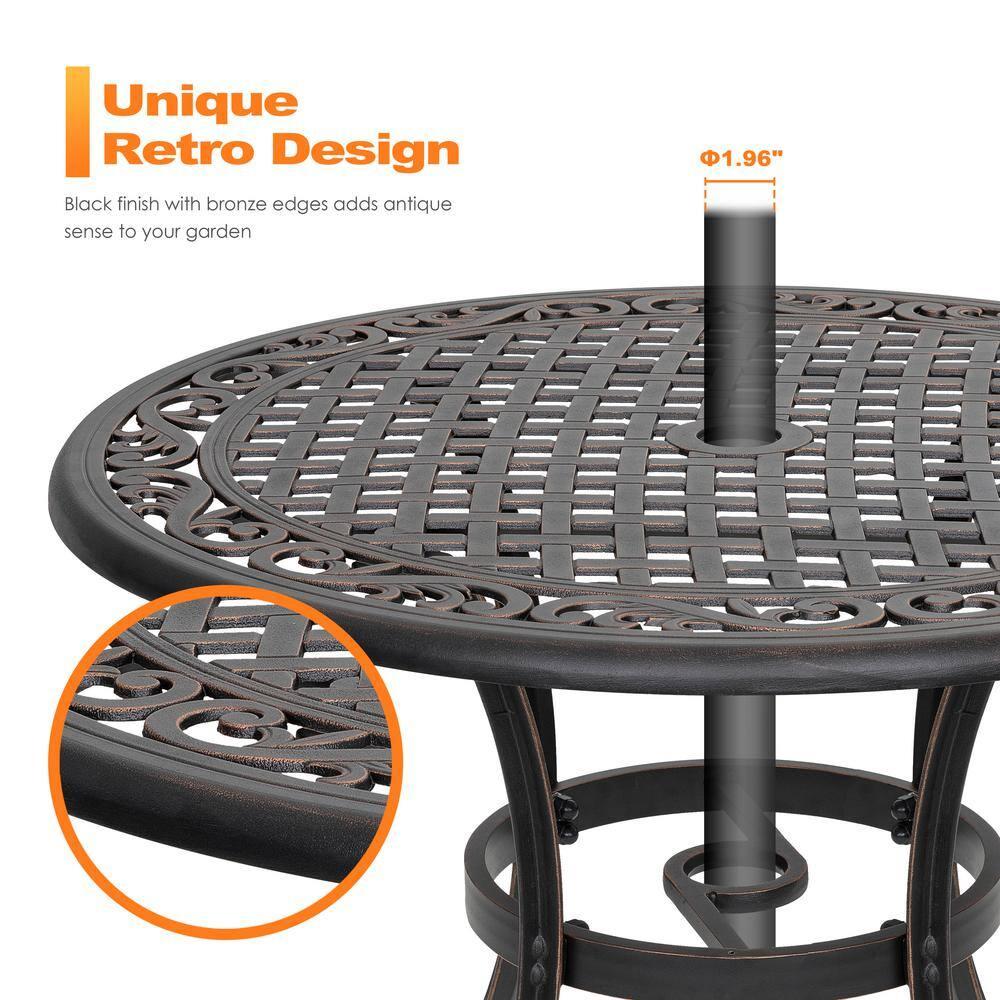 Nuu Garden 3-Piece Patio Bistro Set Outdoor Cast Aluminum Bistro Table and Chairs Set of 2, Outdoor Patio Table Set with Umbrella Hole and Cushions for Patio Balcony, Black