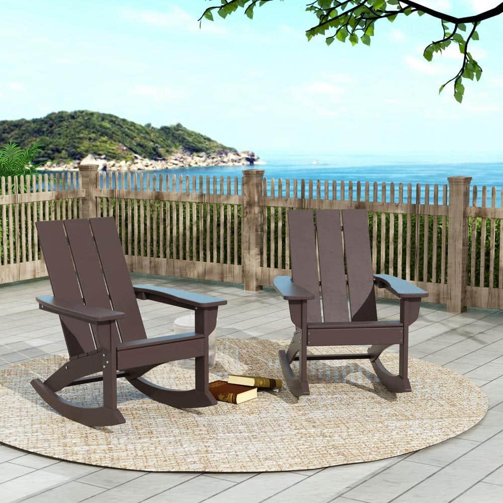 Polytrends  Shoreside Modern Eco-Friendly Poly Adirondack Rocking Chairs (Set of 2) Dark Brown
