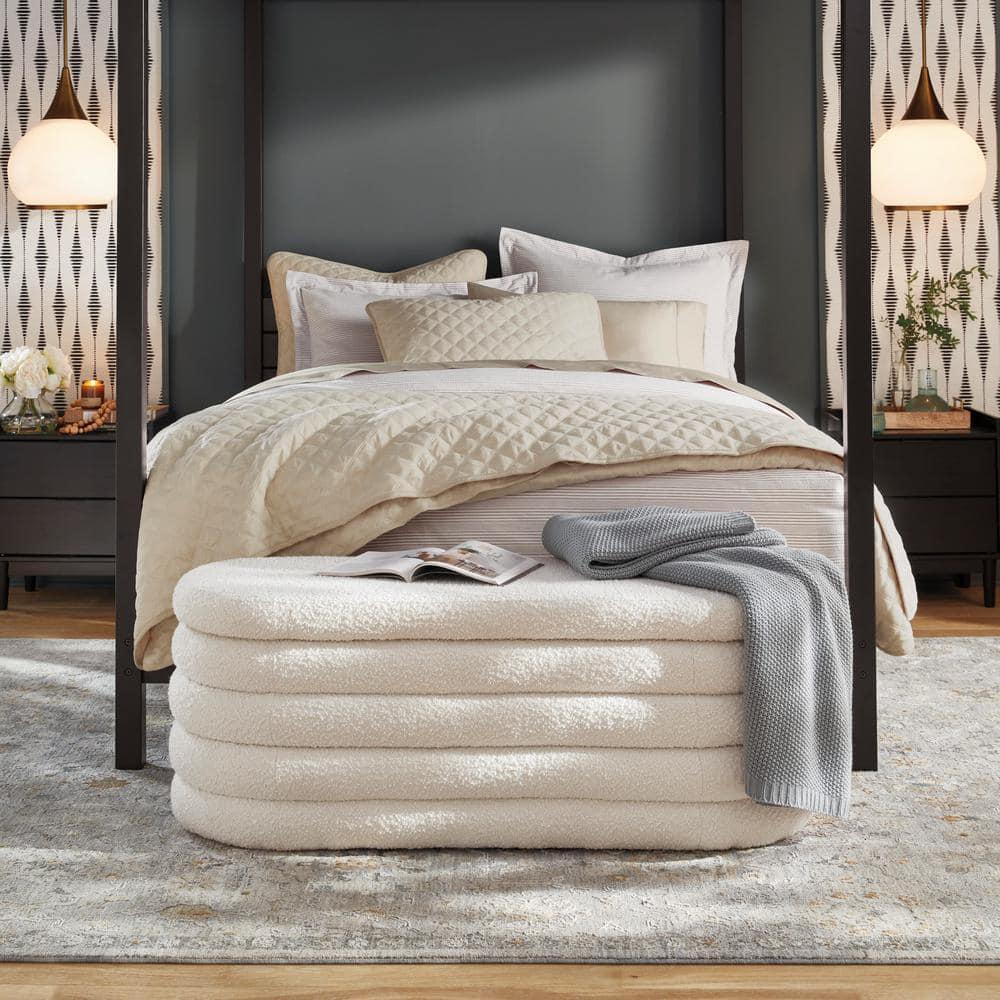 Everly Quinn Boucle Upholstered Storage Bench