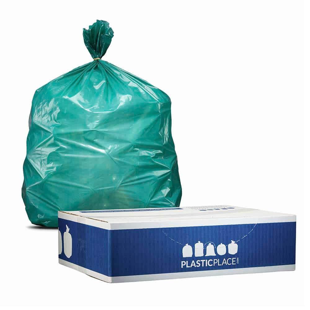 Plasticplace 12-16 Gallon Trash Bags, Green (250 Count)