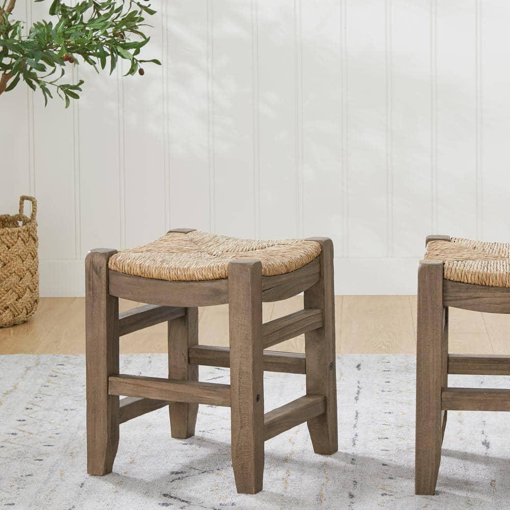 Alaterre Furniture Newport 18"H Wood Stool with Rush Seat