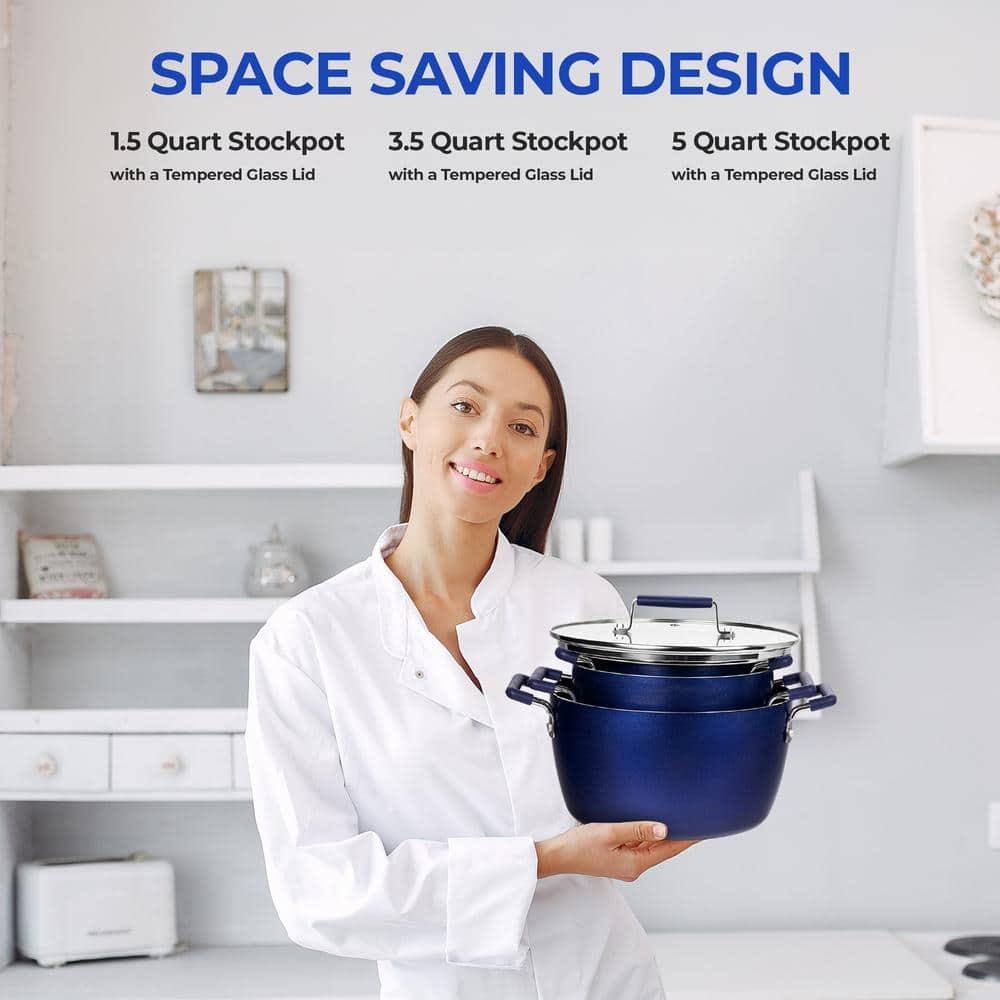 Granitestone Granitestone 6 Piece Stackable Nonstick Nesting Pots with Lids, Dishwasher Safe