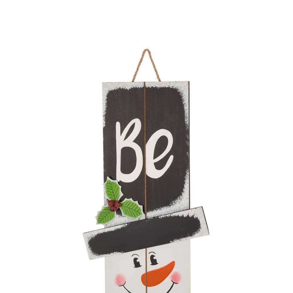 Glitzhome 42" H Wooden Welcome Sign Snowman Vertical Porch Sign Farmhouse Merry Hanging Signs Christmas Decorations for Front Door Wall Display