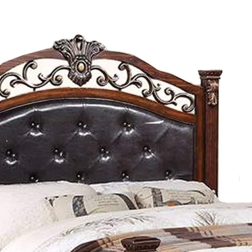 Jax California King Size Bed, Button Tufted Upholstered Headboard - Brown & Gray