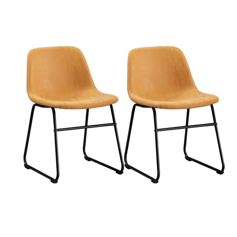 Vanity Art Set of 2 Pcs Synthetic Leather Upholstered Dining Chairs Armlesss with Metal Legs UC-13T