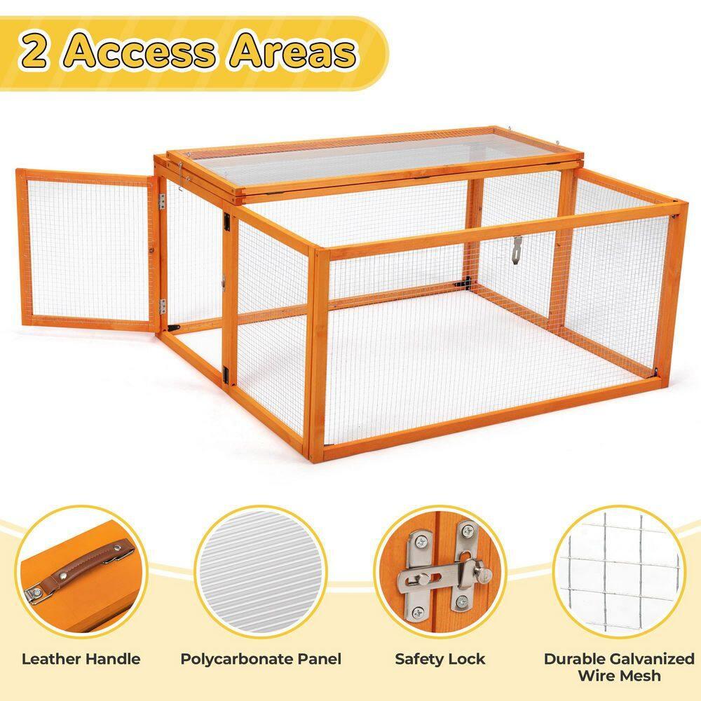 Coziwow Folding Chicken Coop, Wooden Rabbit Hutch for Small Animals with Roosting Bar, Orange