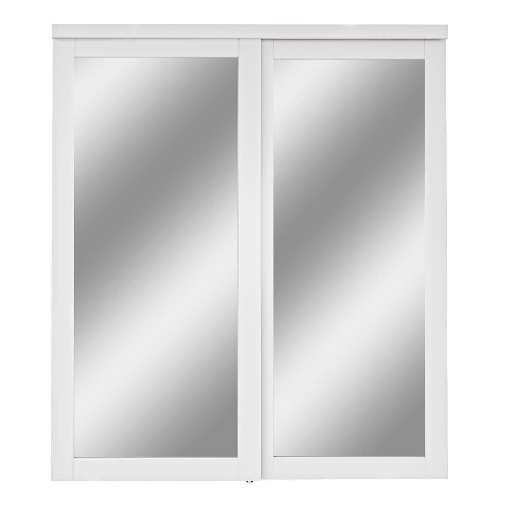 ARK DESIGN 80” Tempered 1 Lite Frosted Glass White Closet Sliding Door with Hardware & Handles