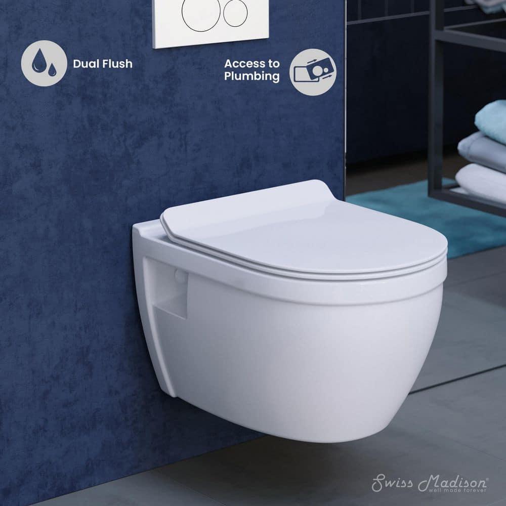 Swiss Madison SM-WT0901GW Ivy Wall-Hung Toilet Bundle 0.8/1.6 GPF Dual Flush With Flush Plate
