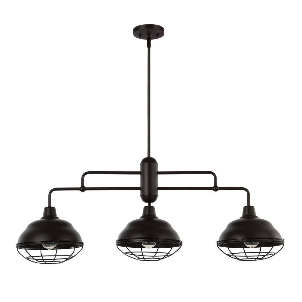 Levi 40.5" 3-Light Industrial Farmhouse Iron Linear LED Pendant, Oil Rubbed Bronze