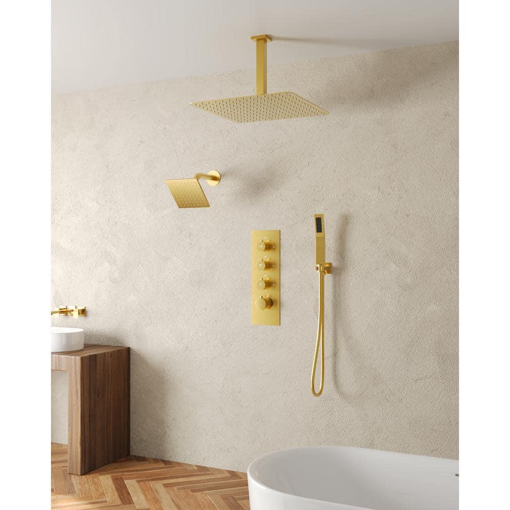 Thermostatic Shower Faucet System,16" & 6" Dual Shower Head with Rough-In Valve