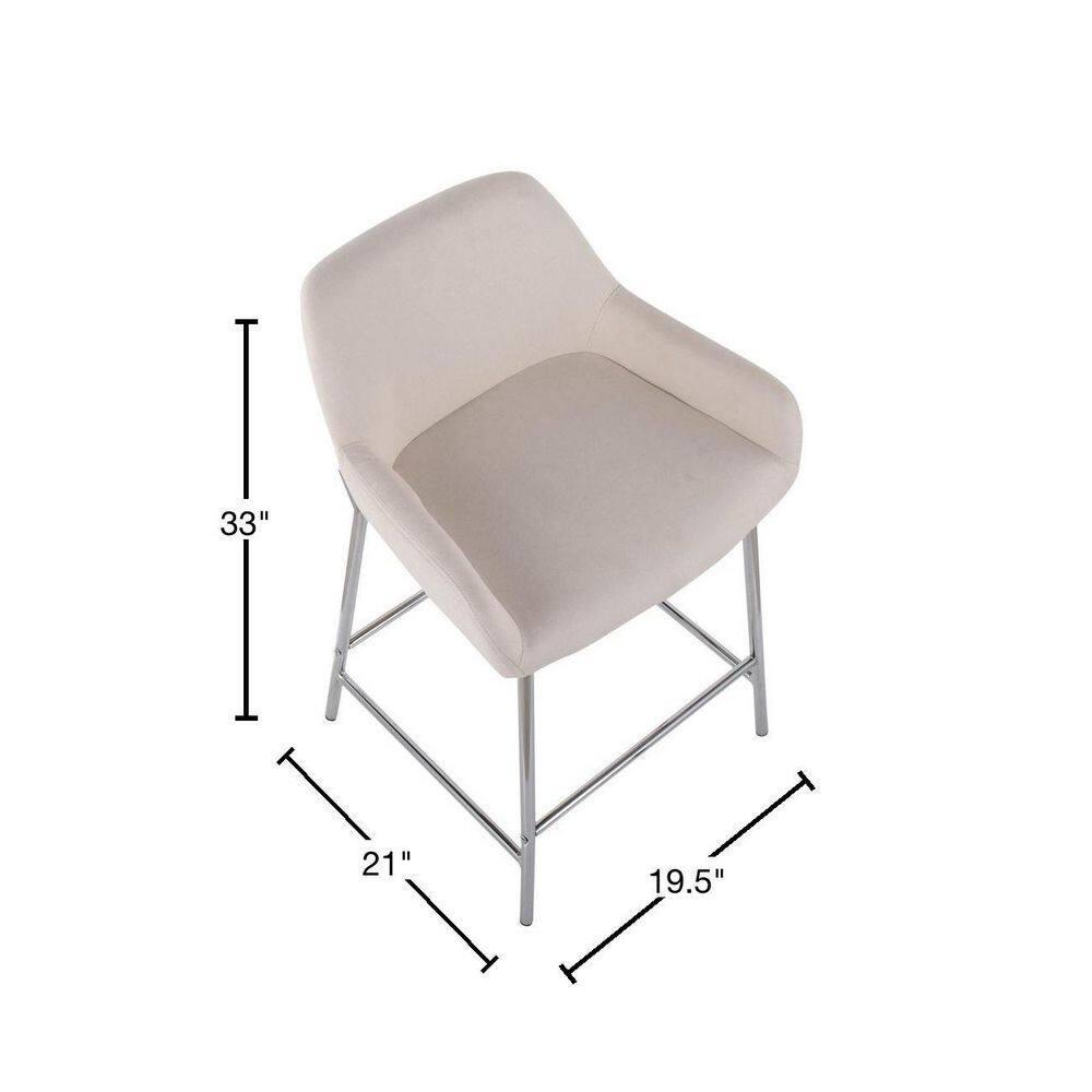 Set of 2 Daniella Metal/Polyester Counter Height Barstools Chrome/Cream - LumiSource: Padded, Steel Legs, Fixed Height