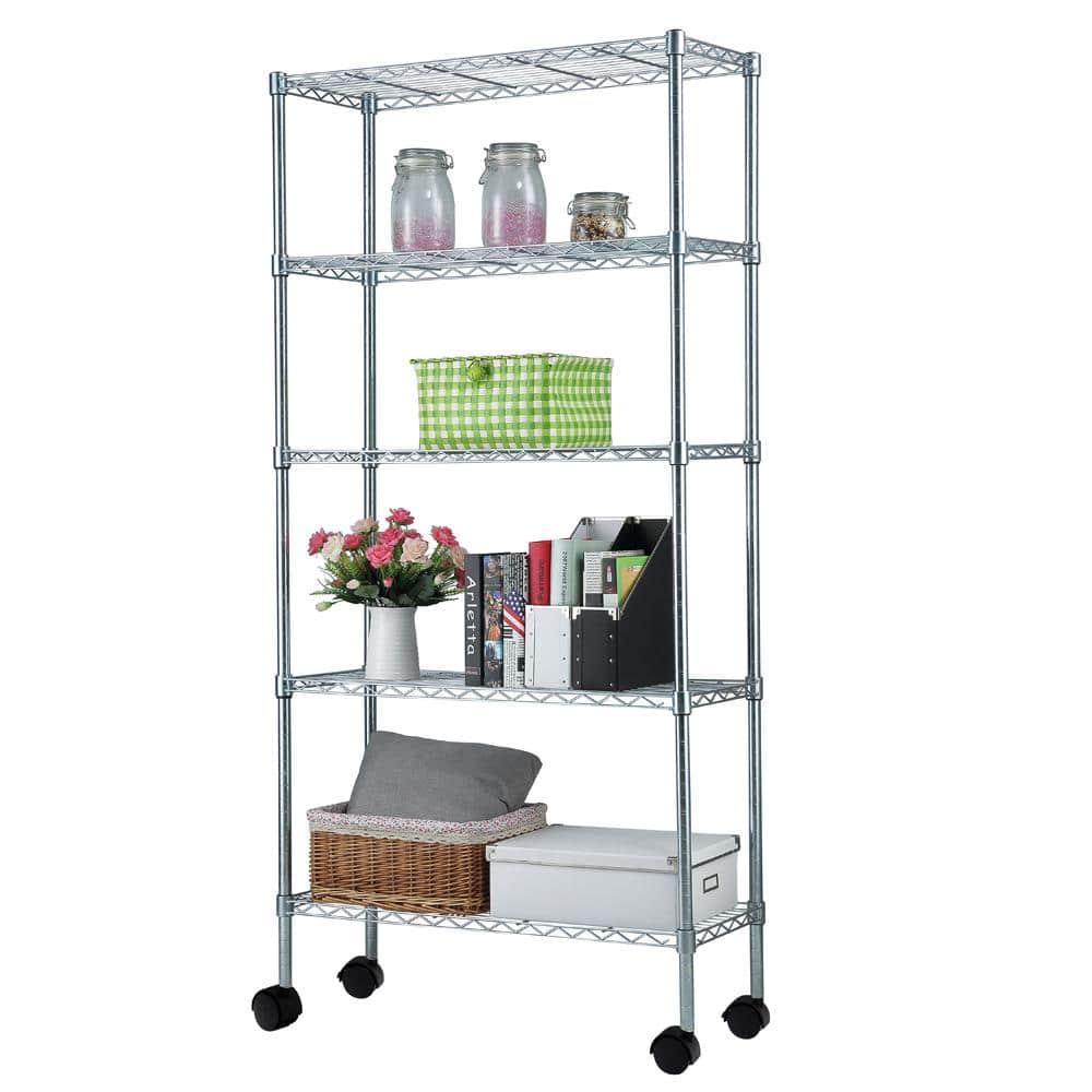 Silver 5-Tier Heavy Duty Metal Garage Storage Shelving Unit