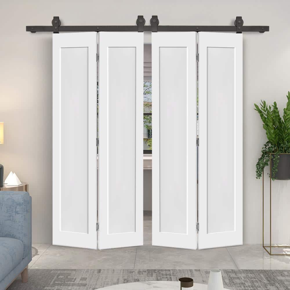 Calhome 1 Panel Shaker Composite Double Bi-Fold Door with Barn Door Hardware Kit