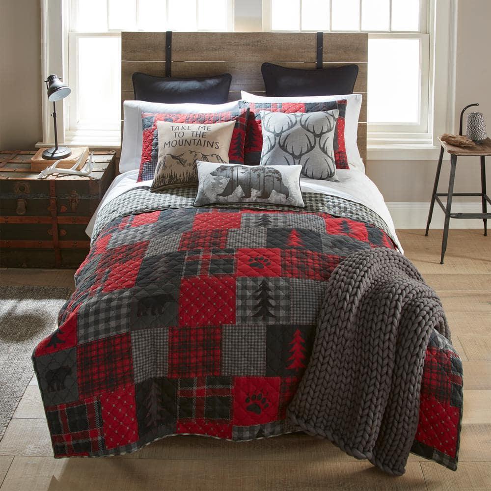 Red and Gray Reversible Twin Microfiber Quilt Set