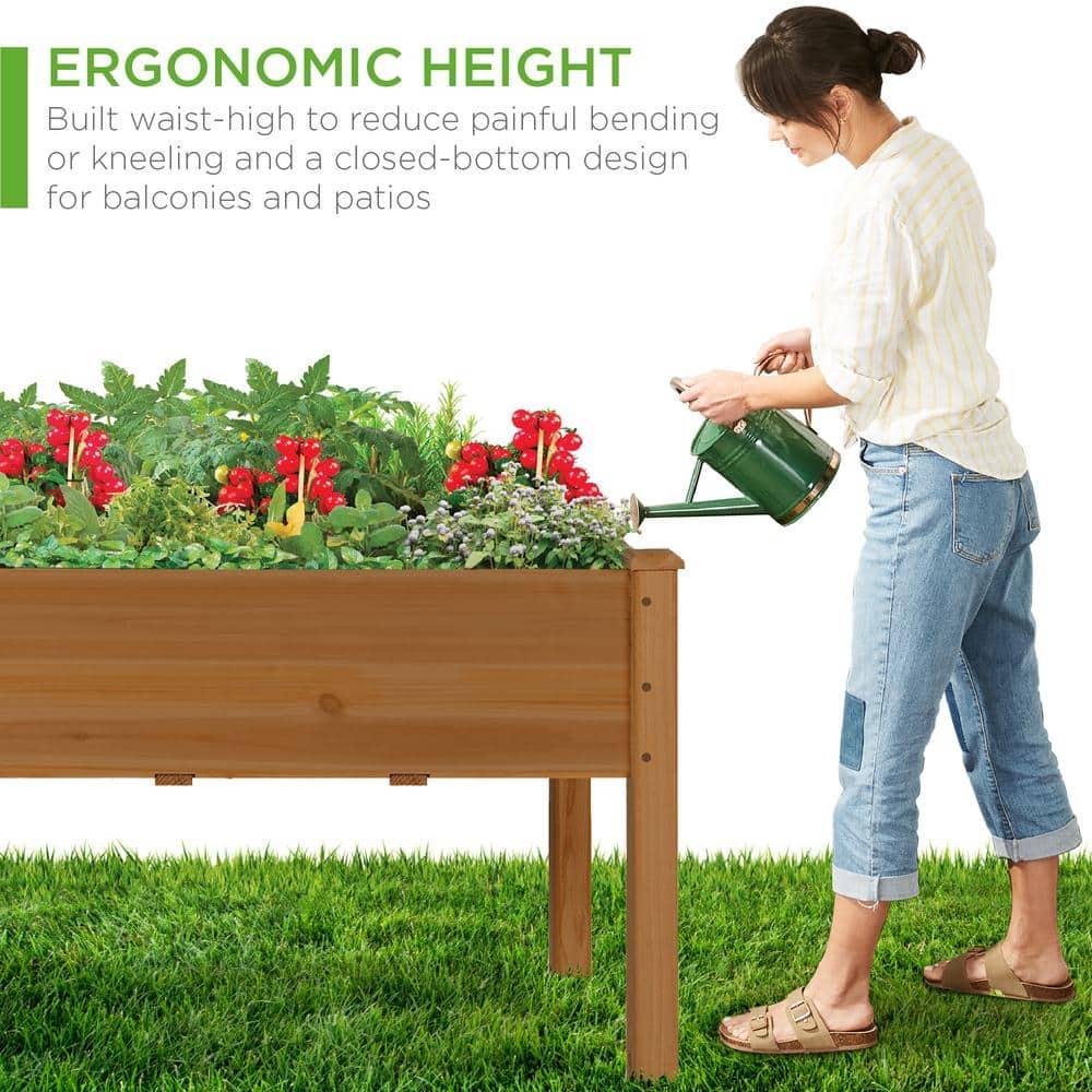 Best Choice Products 34x18x30in Raised Garden Bed, Elevated Wood Planter Box for Kids, Patio w/ Bed Liner - Acorn Brown