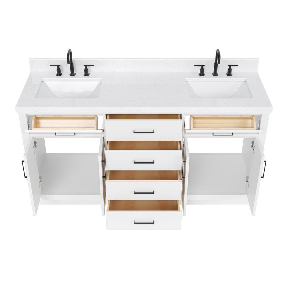 Wildon Home® Tidworth 66'' Solid Wood Double Bathroom Vanity with 1.5'' Carrara Quartz Top, Rectangular Sinks