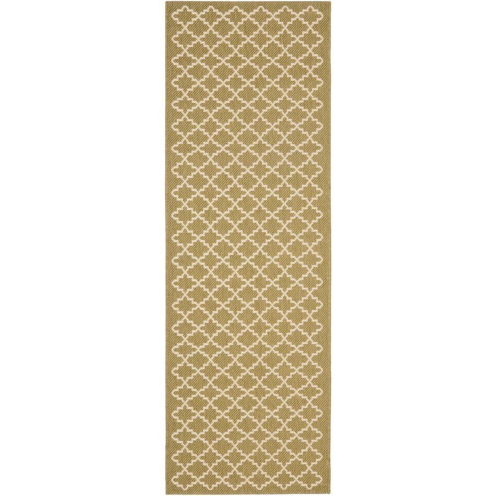 SAFAVIEH Courtyard Hilbert Trellis Indoor/Outdoor Runner Rug, 2'3" x 6'7", Green/Beige