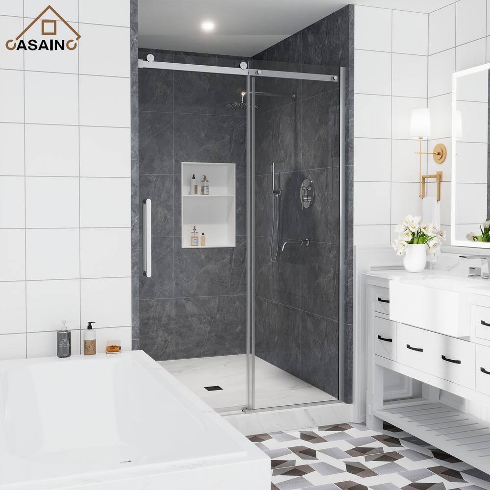 44"-48" W x 76" H Frameless Single Sliding Shower Door with Soft-Closing and Clear Tempered Glass