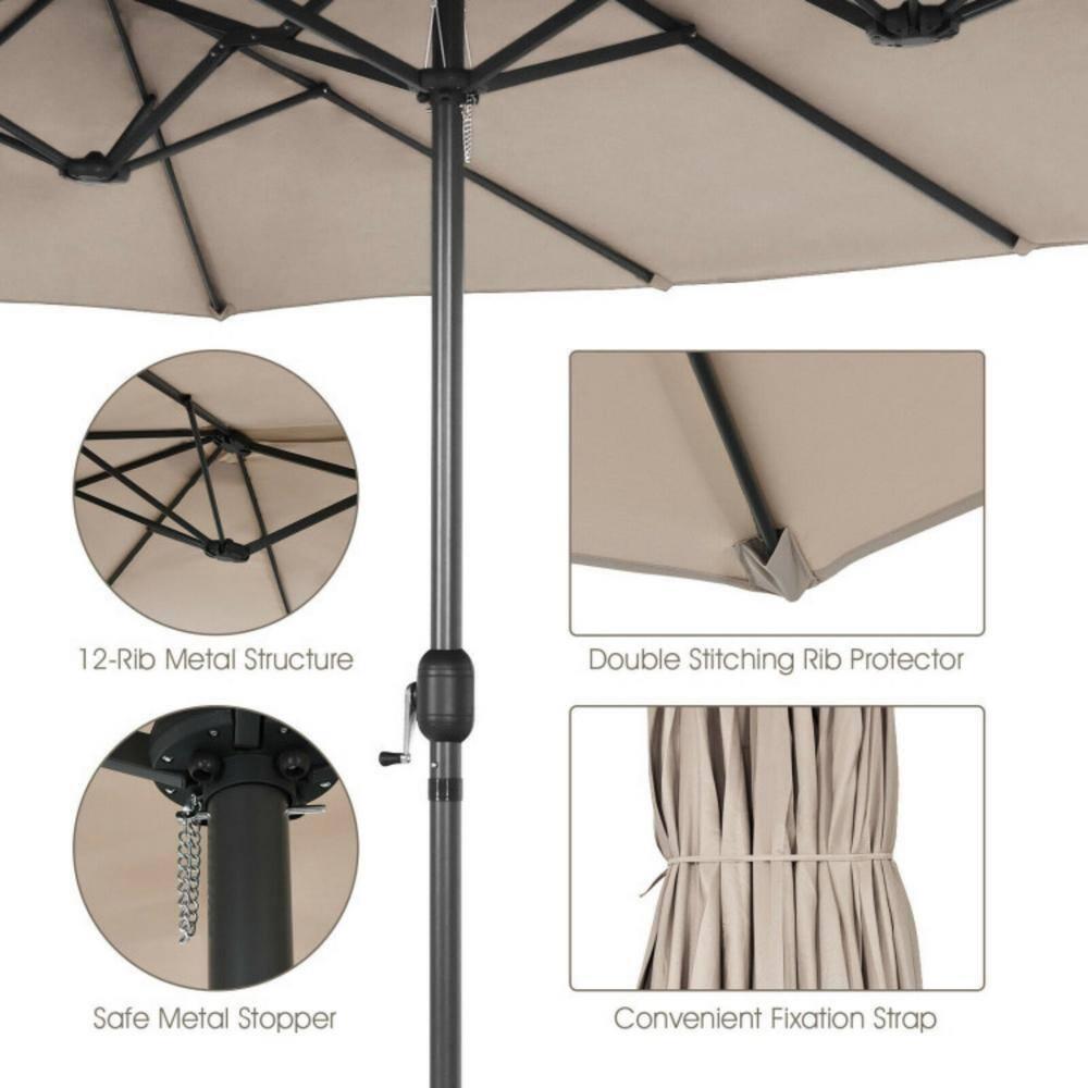 Costway 15FT Patio Double-Sided Umbrella Crank Outdoor Garden Market Sun Shade Beige