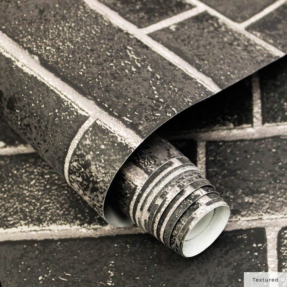 Tempaper & Co.® Brick Removable Peel and Stick Wallpaper, Ebony Brick, 28 sq ft: Faux Sticky Vinyl, Classic Pattern