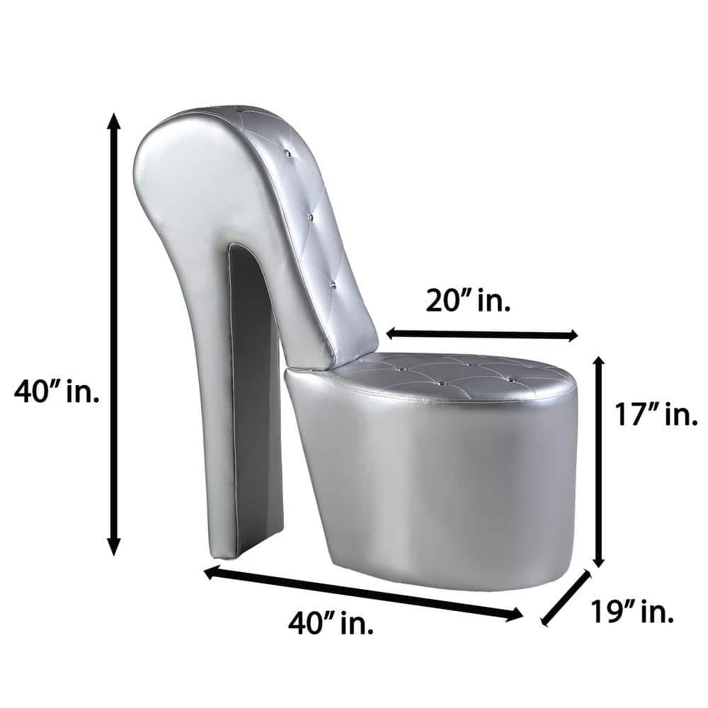 Best Master High Heel Faux Leather Crystal Studs Shoe Chair in Silver