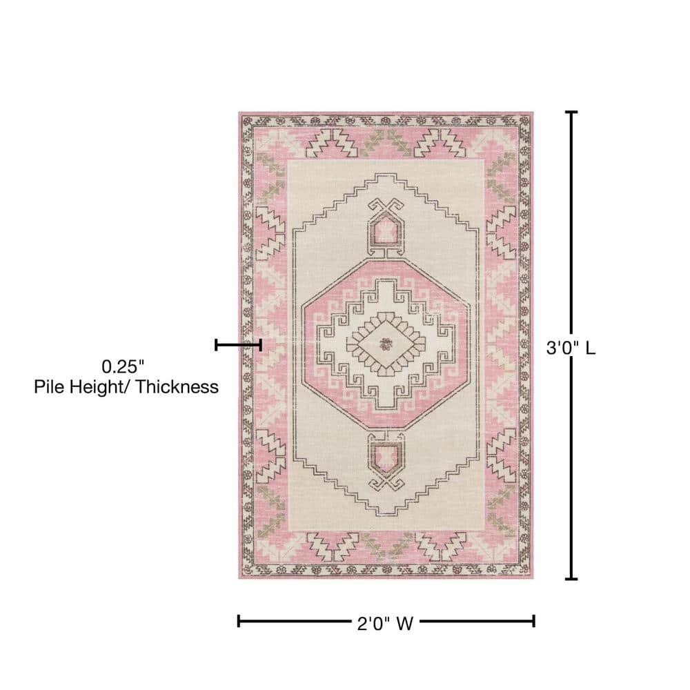 2'x3' Anatolia Owen Accent Rug Pink - Momeni: Traditional Wool & Nylon Low Pile Medallion Indoor Area Rug