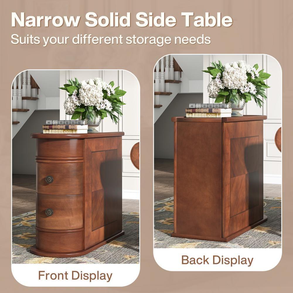 Tribesigns Solid End Table, Set of 2, Two-Drawer Narrow Side Table, Fully Assembled, Brown