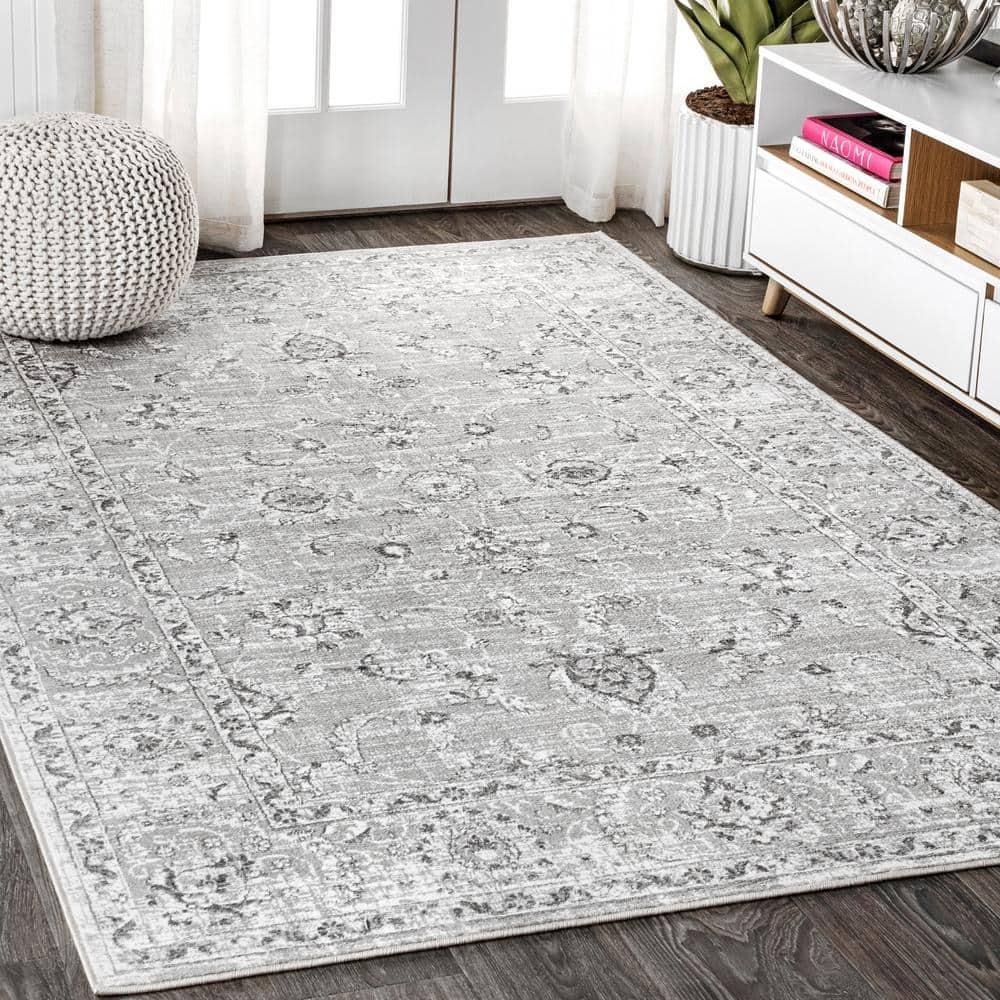 4'x6' Modern Persian Vintage Area Rug, Light Grey - JONATHAN Y
