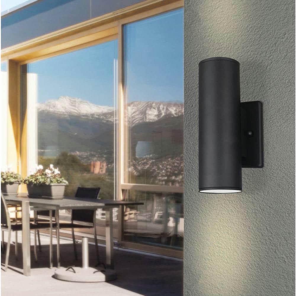 2-Light Riga Outdoor Wall Light Matte Black - EGLO: ETL Listed, Integrated LED, Adjustable Head Tilt, Iron Body