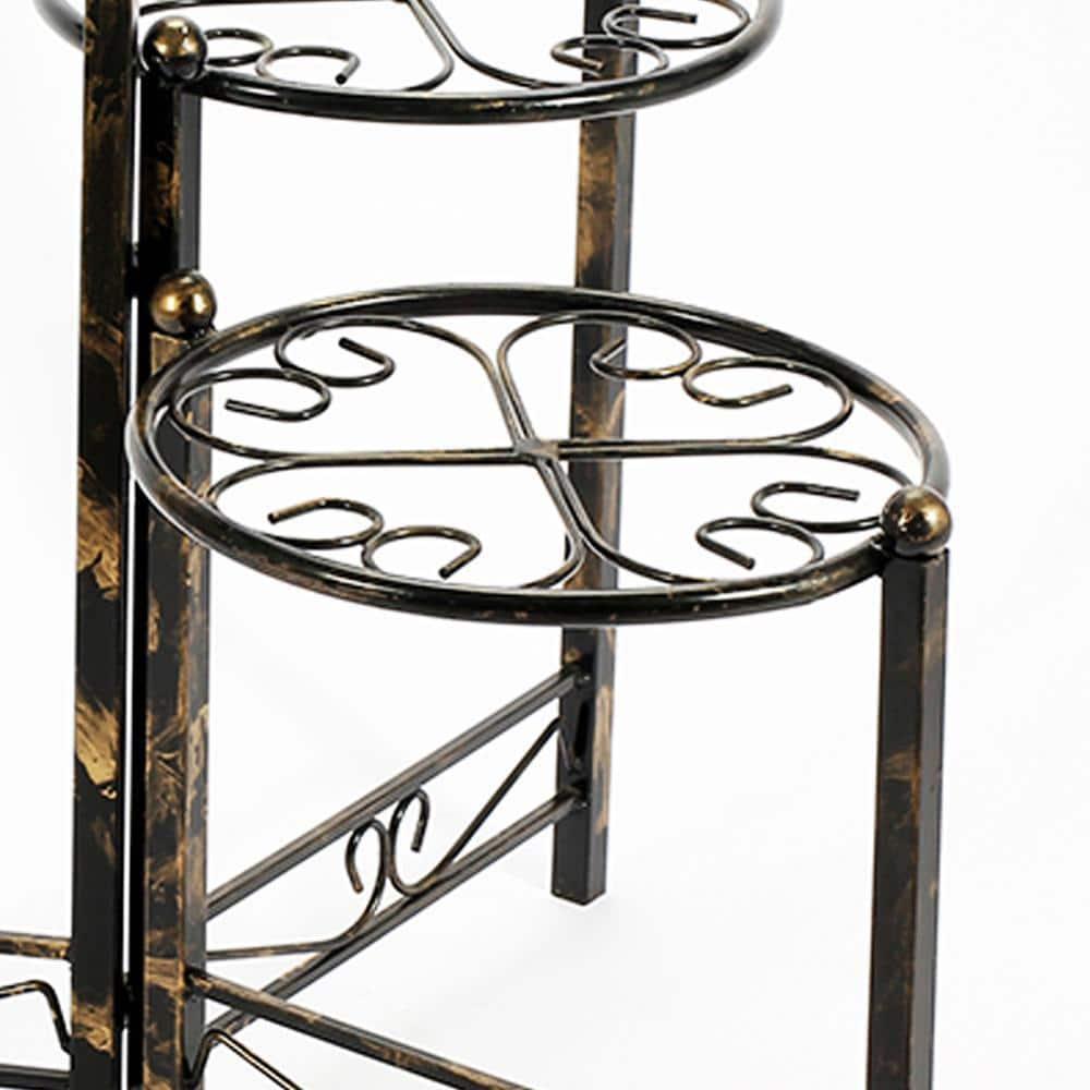 3 Tier Heart Clover Design Round Top Metal Plant Stand, Black- Saltoro Sherpi