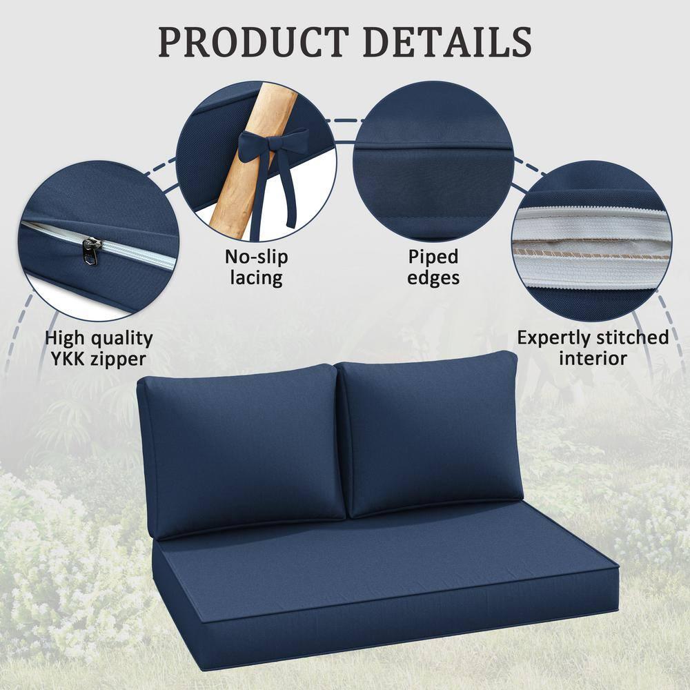 Outdoor Loveseat Cushion, Waterproof Fade & Tear Resistant Seat and Backrest Cushion Set for Patio Furniture,46x24 Inch, Navy