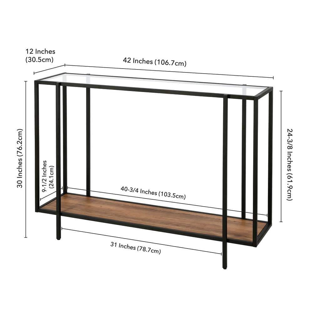 Evelyn&Zoe Vireo 42" Wide Rectangular Console Table with MDF Shelf, Blackened Bronze/Rustic Oak