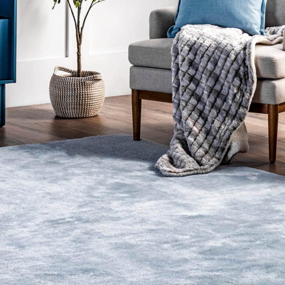 nuLOOM 3' x 5' Cozy Plush SuperiorWash Area Rug, Machine Washable, Non-Slip, Soft Fluffy Shag Carpet for Living Room Bedroom Nursery, Loni Light Blue