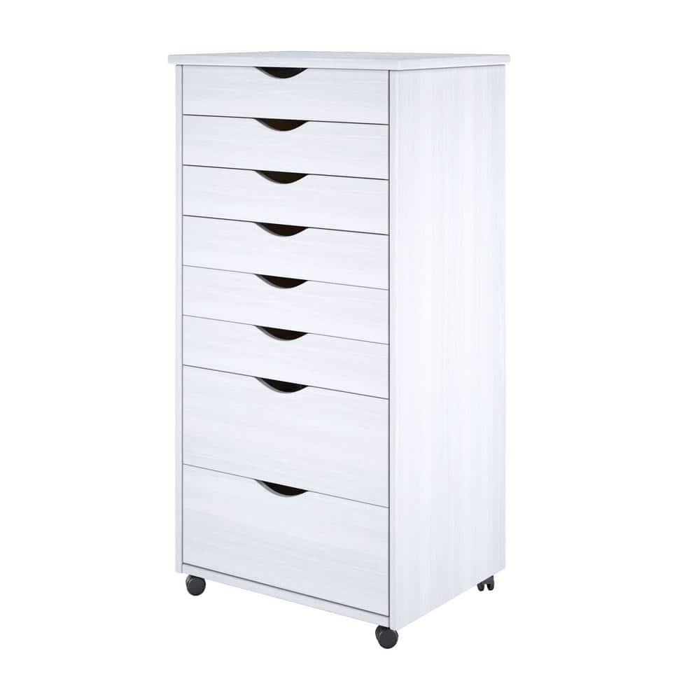 Adeptus Solid Wood   6+2 Drawer Wide Roll Cart - White
