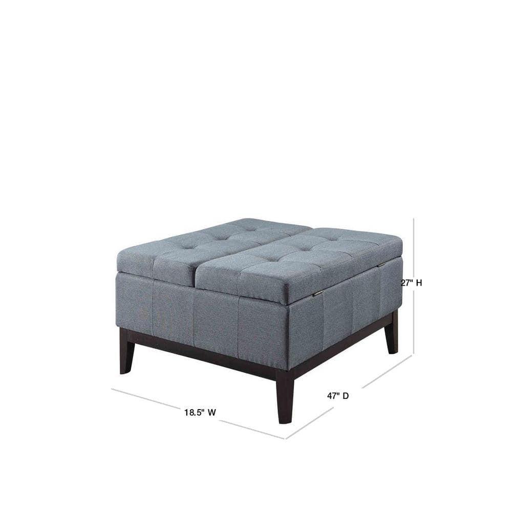 Elegant Espresso Dual Lift Storage Coffee Table in Blue-Gray