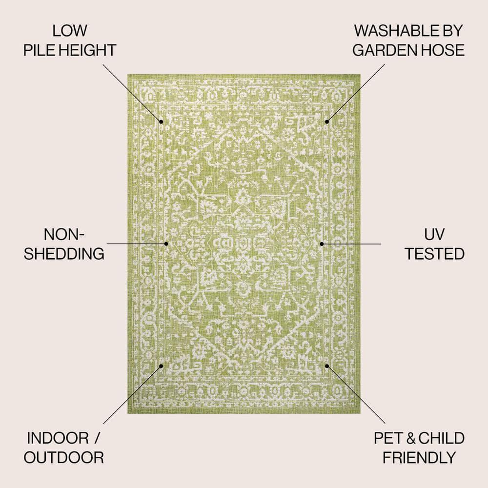8' x 10' Malta Bohemian Styled Medallion Textured Weave Indoor/Outdoor Area Rug, Green/Cream - JONATHAN Y