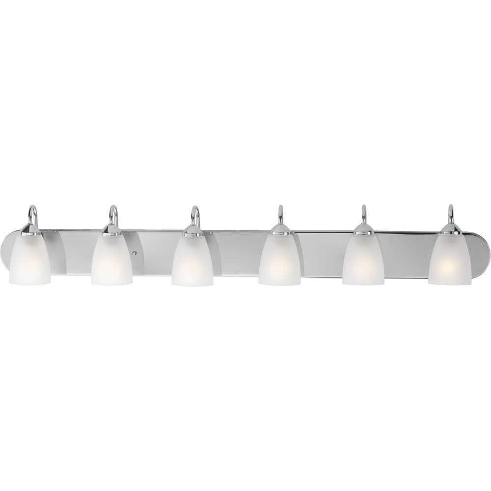 Progress Lighting Gather 6-Light Bath Bracket, Polished Chrome, Etched Glass Shades