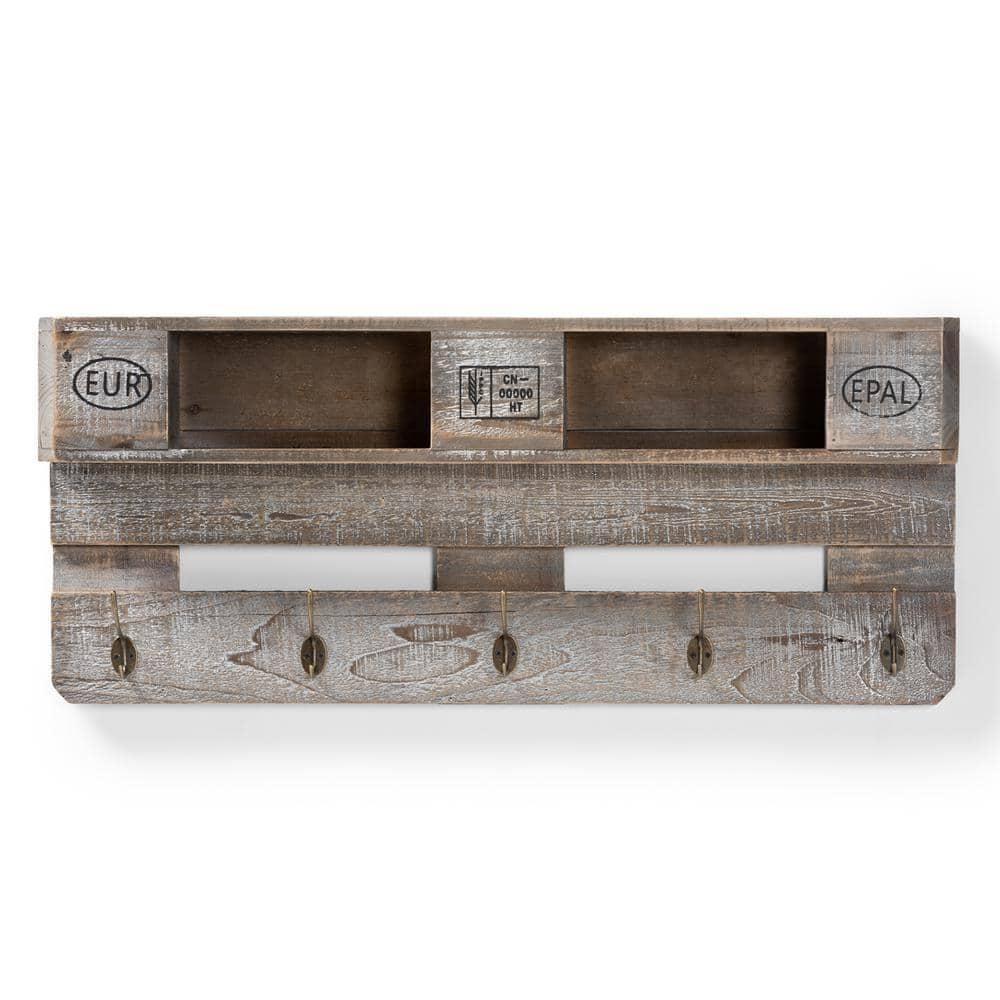 Baxton Studio Ferguson Vintage Rustic Whitewashed Oak Finished Wood Wall Mounted Coat Rack with Shelves Oak: Metal Accents, No Assembly Required