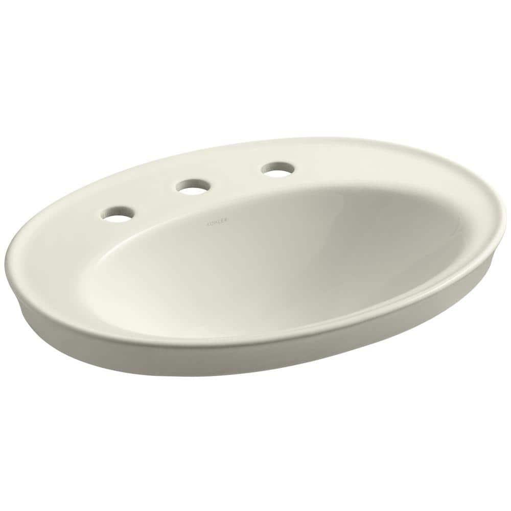 Serif® Ceramic Oval Drop-In Bathroom Sink with Overflow