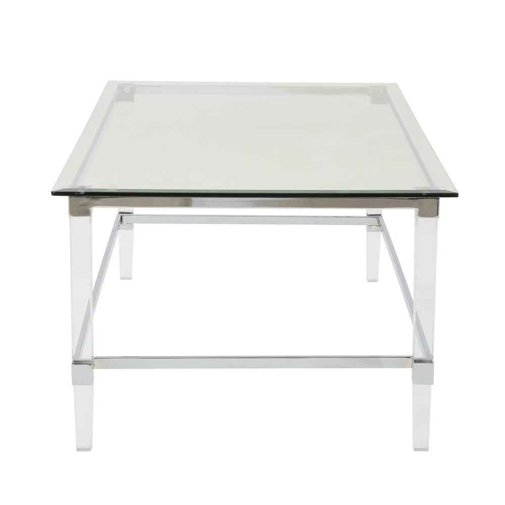 Noble House Liat Modern Tempered Glass Rectangular Coffee Table with Acrylic and Iron Accents