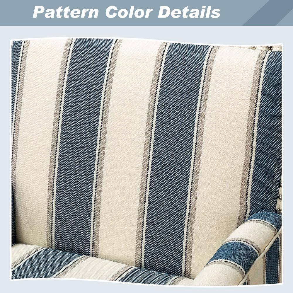 Upholstery Accent Chair Armchair Sofa Couch Lounge Seat Wood Black Legs Nailhead Trim Home Living Room Bedroom Stripe Blue